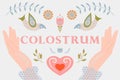 Colostrum word, folk style illustration.